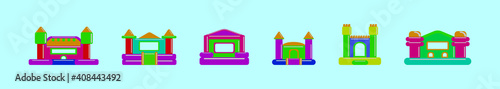 set of bounce house cartoon icon design template with various models. vector illustration isolated on blue background