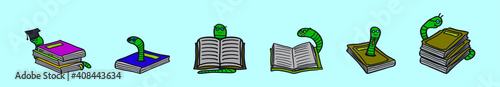 set of bookworm cartoon icon design template with various models. vector illustration isolated on blue background