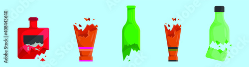 set of broken bottle cartoon icon design template with various models. vector illustration isolated on blue background