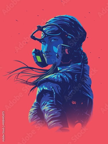 Vector illustration for a poster size of a futuristic lady pilot