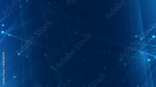 Abstract blue polygon tech network with connect technology background. Abstract dots and lines texture background. 3d rendering.