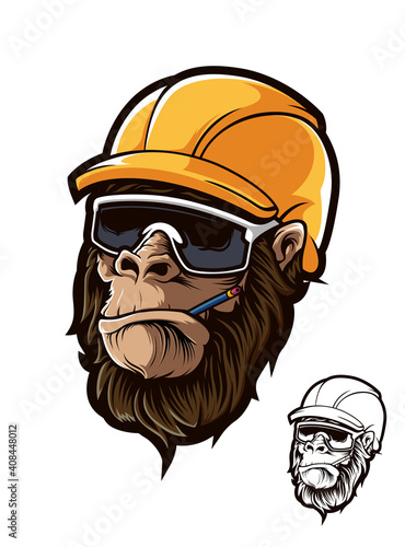 Gorilla Head Worker Helmet Glasses