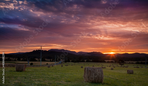 Beautiful sunrise over Westbrook/Glendonbook area ,near Singleton in the Hunter Valley of N.S.W. Australia. photo