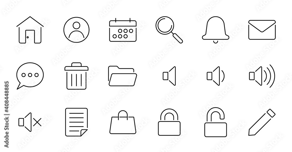 Outline essential UI Icon set. Outline essential UI Icon set.