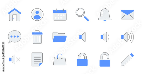 Filled outline essential UI Icon set.