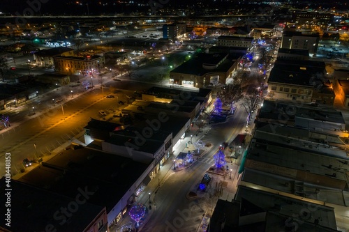 Aerial View of Christmas Lights in Grand Junction, Colorado at Dusk