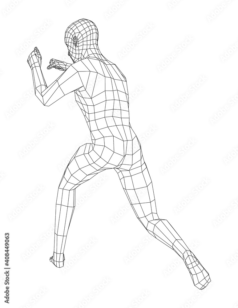 Wireframe boxing man. Vector