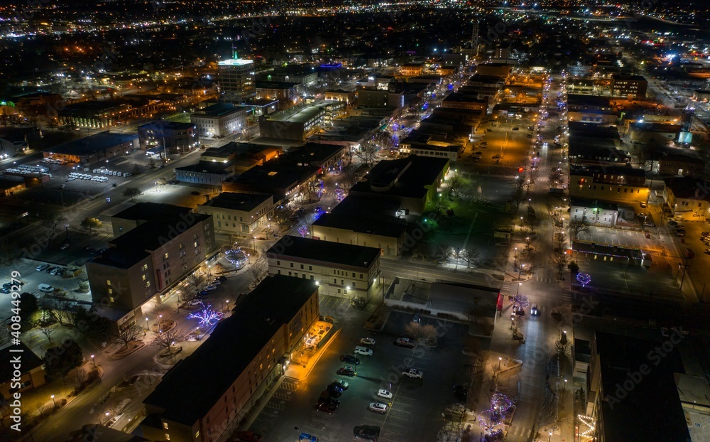Aerial View of Christmas Lights in Grand Junction, Colorado at Dusk