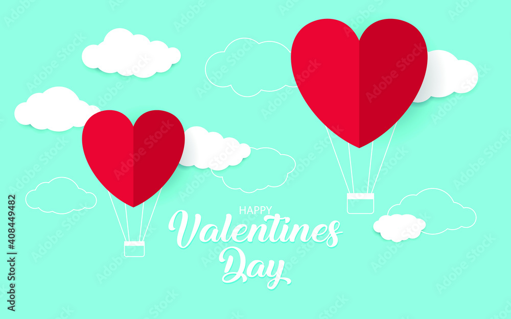 Happy Valentines day banner postcard vintage lettering background design elements cut paper heart style.Vector illustration.