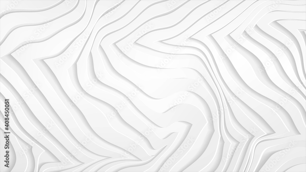 Abstract background with white 3d paper refracted liquid waves