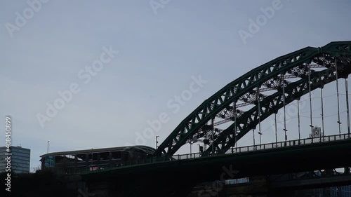 Monkwearmouth Bridge in Sunderland, England on a winters day with blue skies. photo