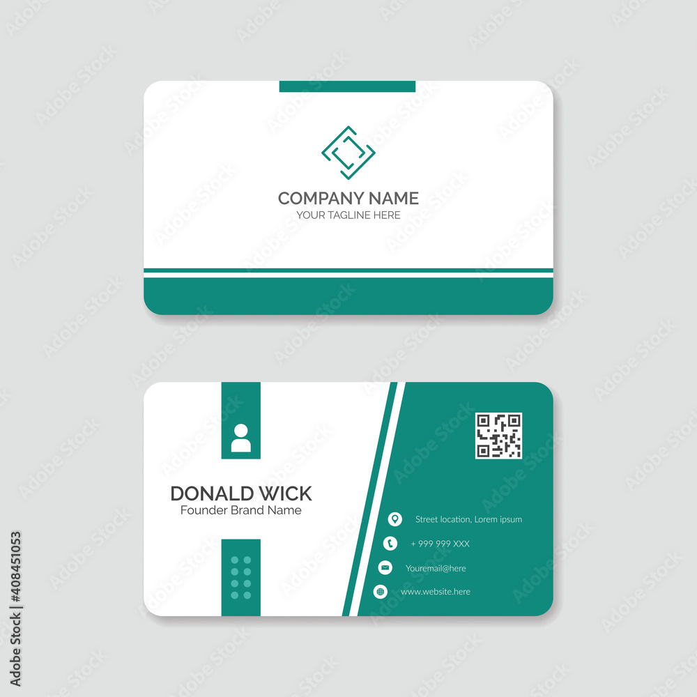 Green and white business card template