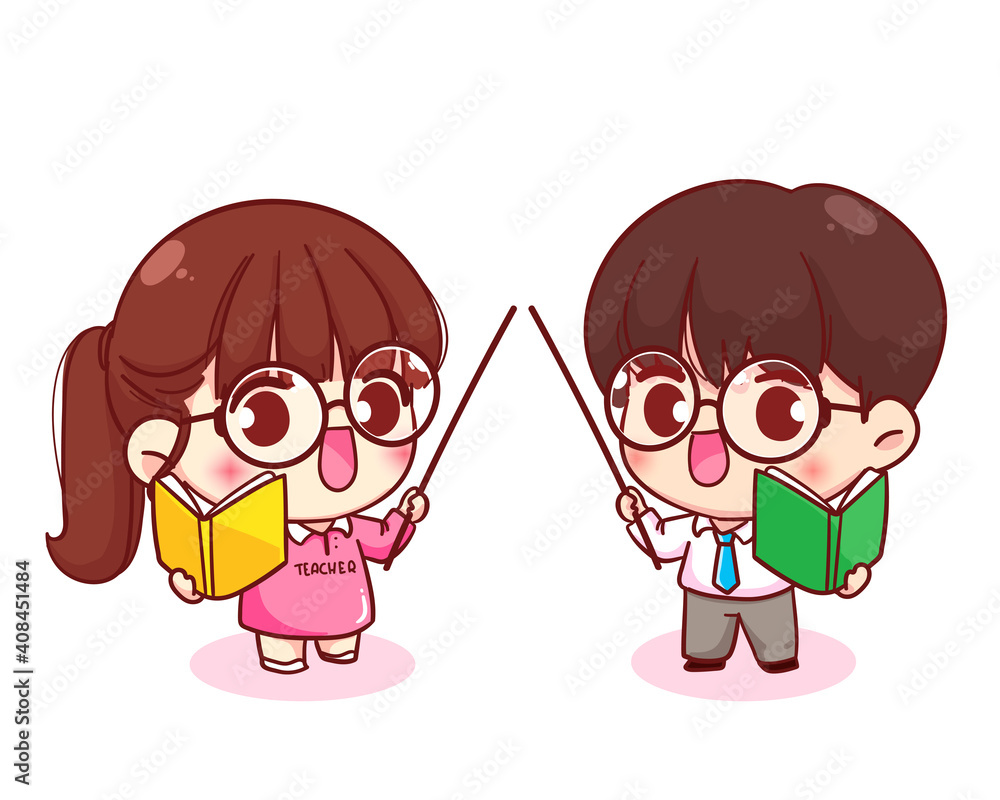 Cute couple teacher cartoon character illustration Premium Vector Cute couple teacher cartoon character illustration Premium Vector