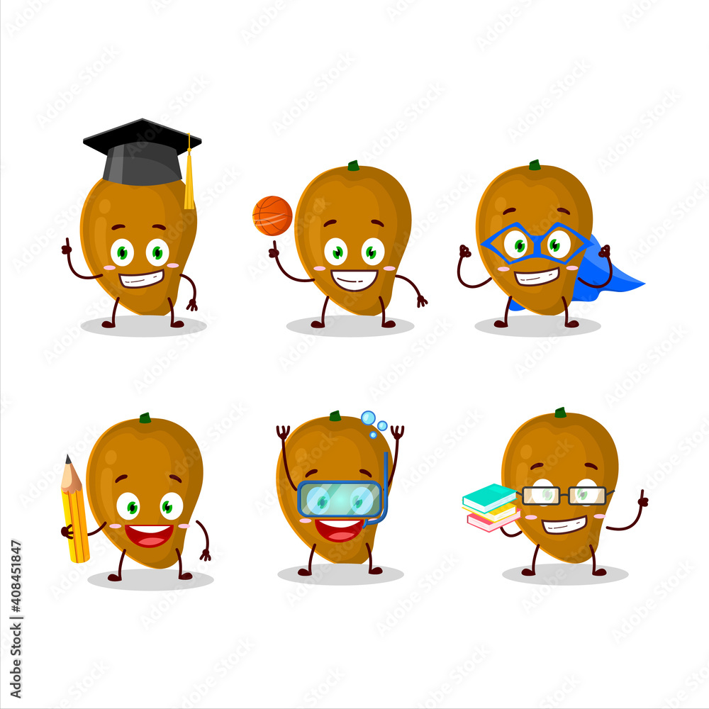 School student of zapote cartoon character with various expressions School student of zapote cartoon character with various expressions