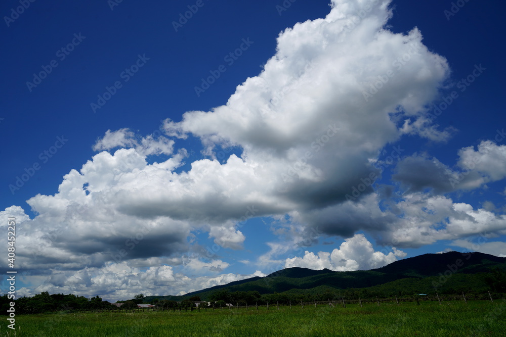 Obraz premium cloudscape on the rice fields of thailand