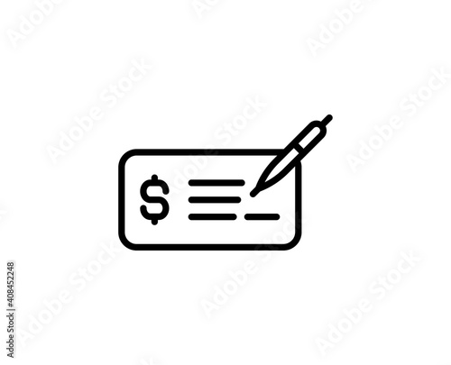 Bank check flat icon. Thin line signs for design logo, visit card, etc. Single high-quality outline symbol for web design or mobile app. Bank check outline pictogram.