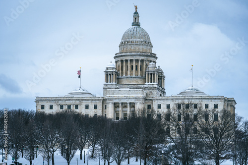 Rhode Island state house Capitol building winter snow