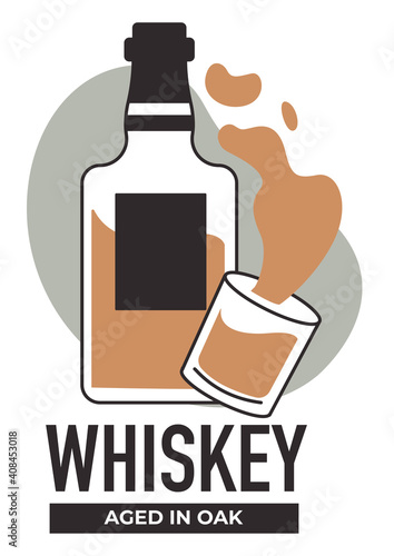 Production of whiskey, extra special components and technology of making. Vector in flat style