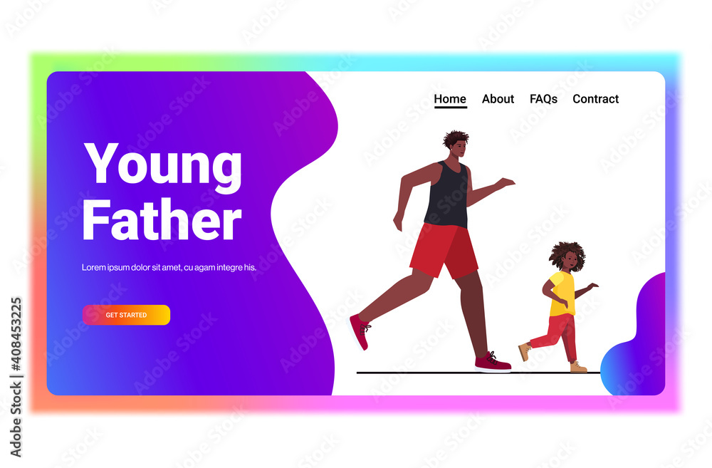 african american father running with little son parenting fatherhood concept dad spending time with his kid horizontal copy space full length vector illustration