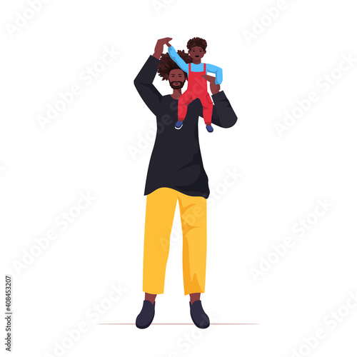 african american father playing with little son parenting fatherhood concept dad spending time with his kid full length vector illustration
