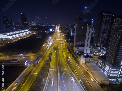 Aerial view of expressway at night in bangkok  Thailand