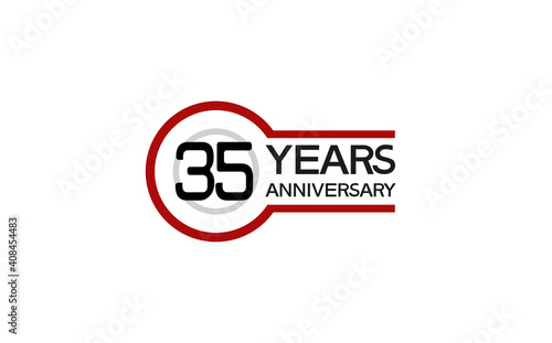 35 years anniversary with circle outline red color isolated on white background for company celebration, greeting card and invitation
