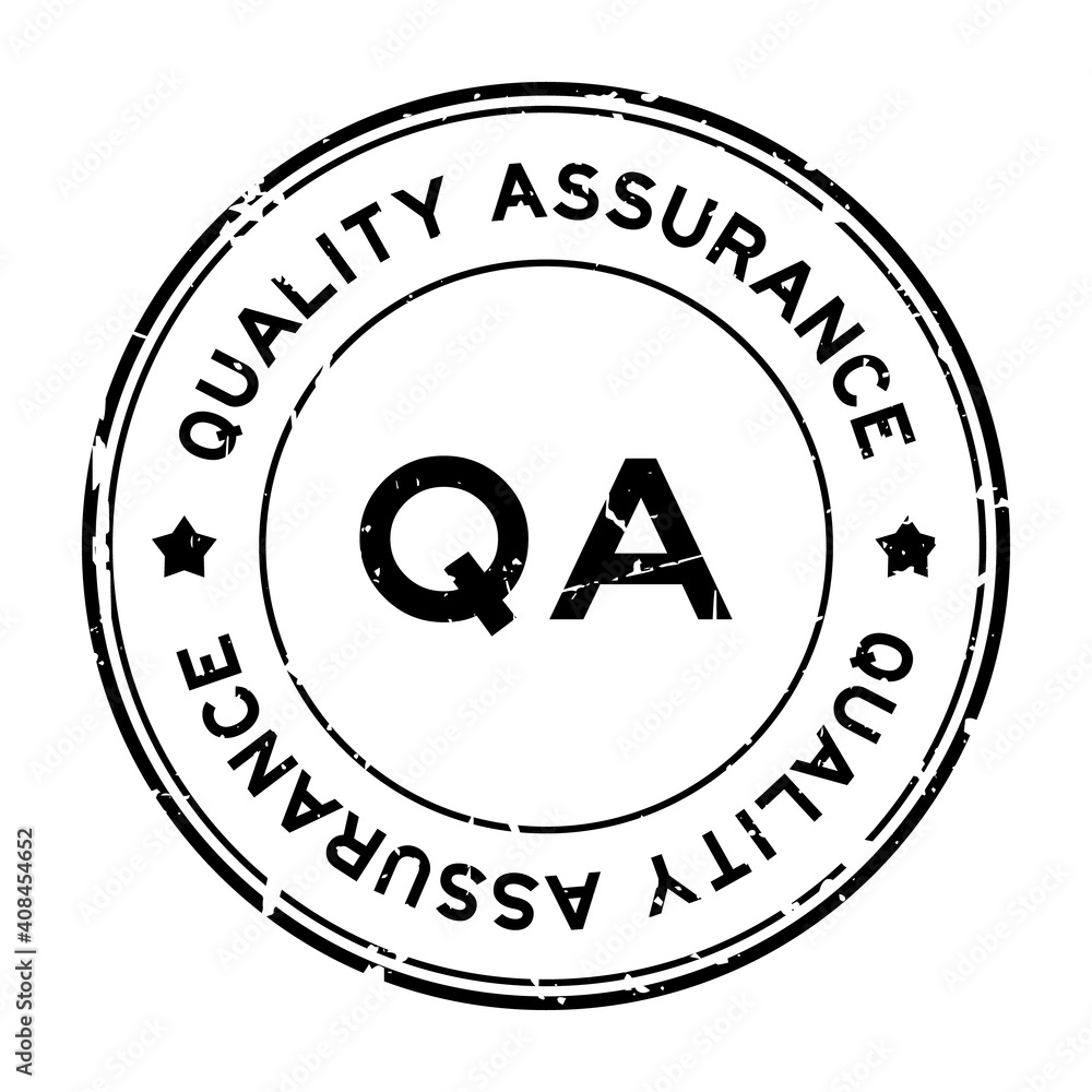 Grunge black QA quality assurance word round rubber seal stamp on white background