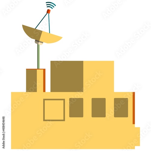 Futuristic space station icon, flat vector isolated illustration. Planetary base. Space exploration, planet colonization