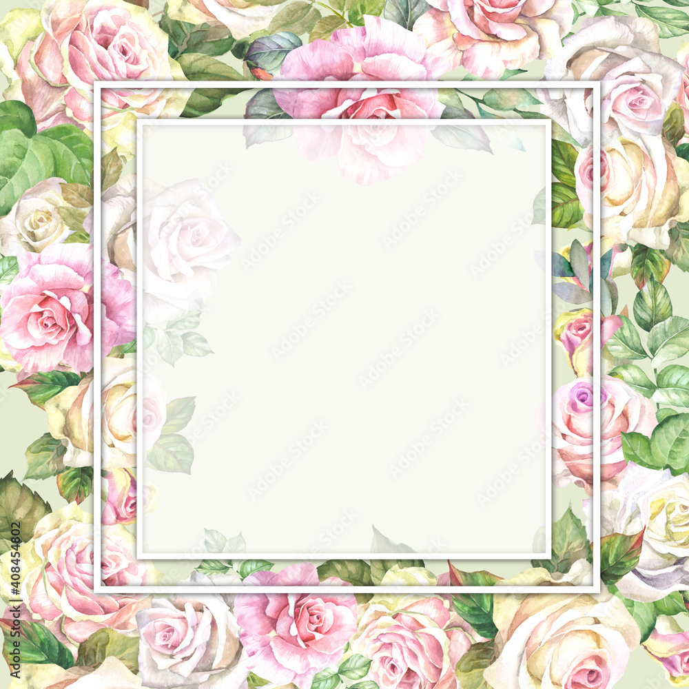 frame with watercolor  roses