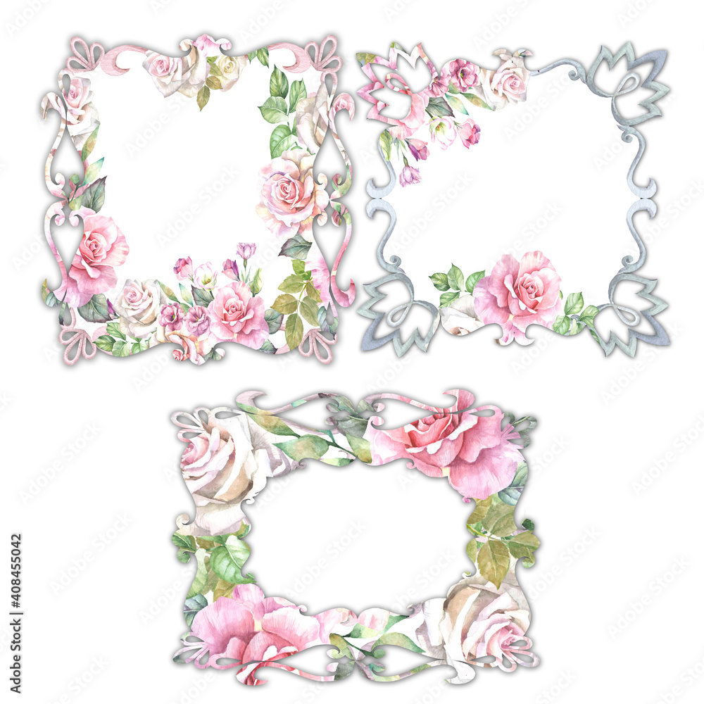 set of flowers frames.watercolor roses