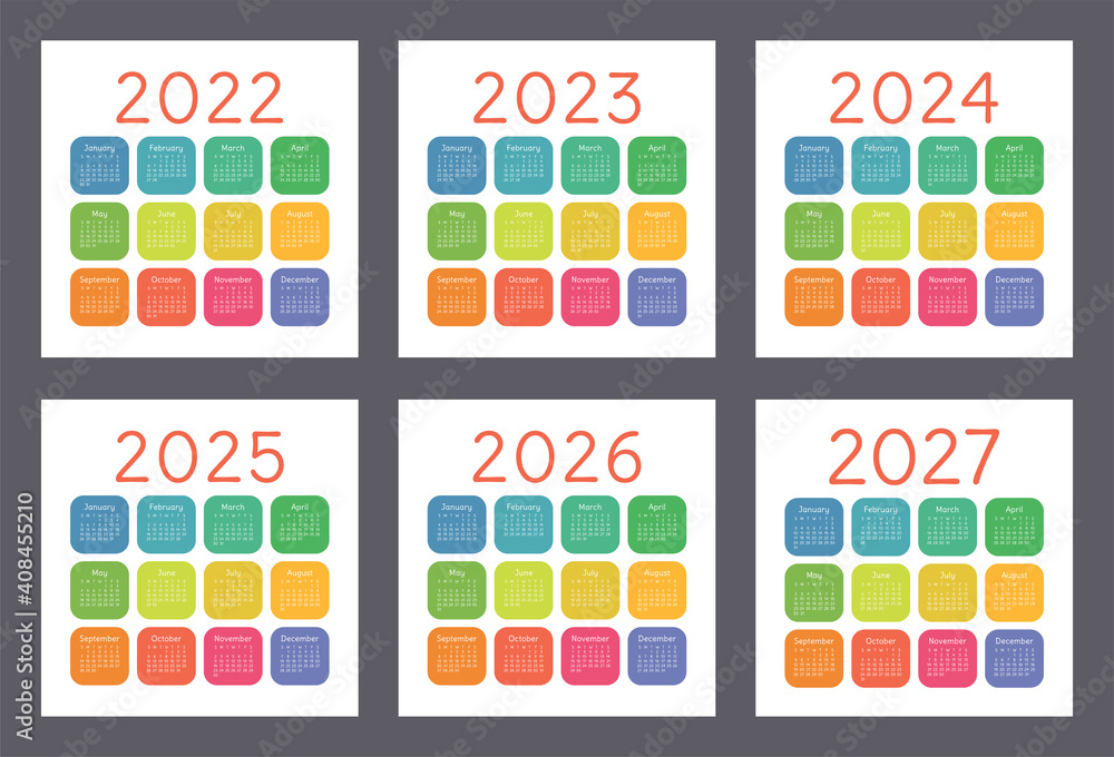 calendar-2022-2023-2024-2025-2026-and-2027-years-english-colorful