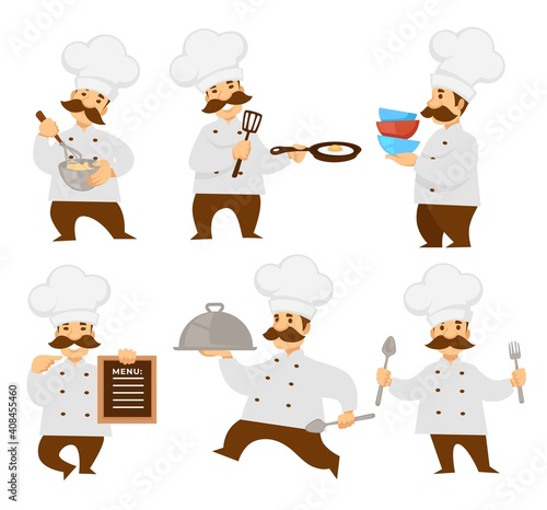Chief or cook in uniform menu board and cooker pizza