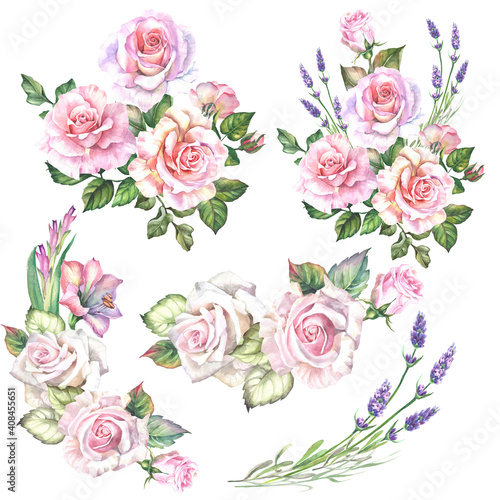 bouquets of roses.watercolor flowers