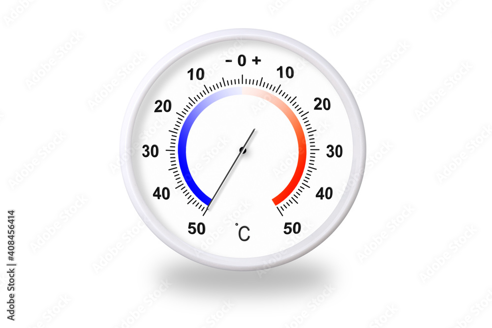 Outdoor thermometer on white background. Ambient temperature minus 50 degrees celsius Outdoor thermometer on white background. Ambient temperature minus 50 degrees celsius