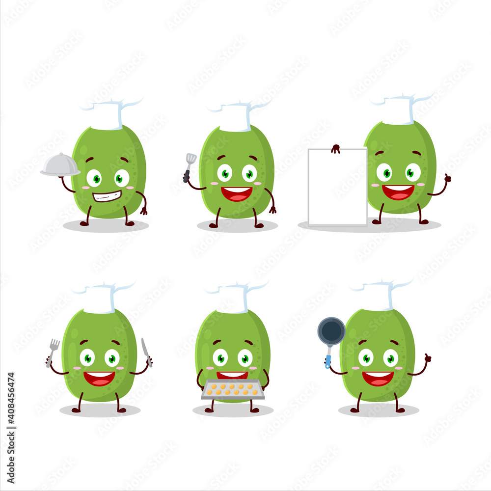 Cartoon character of ambarella with various chef emoticons Cartoon character of ambarella with various chef emoticons