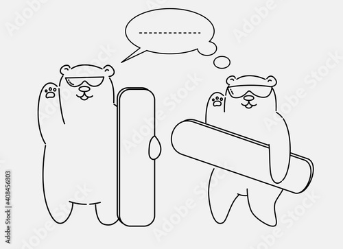 Hand drawing snowboard bear vector illustration