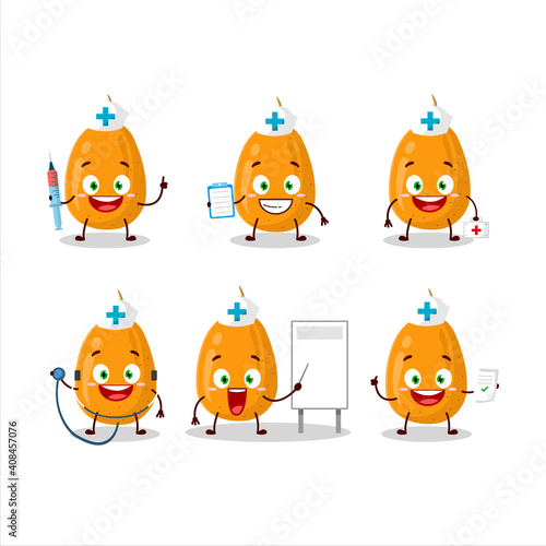 Fototapeta Naklejka Na Ścianę i Meble -  Doctor profession emoticon with kumquat cartoon character