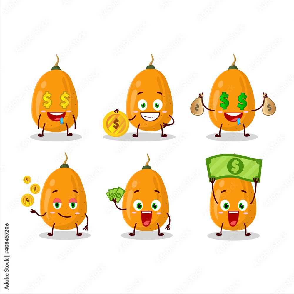 Kumquat cartoon character with cute emoticon bring money Kumquat cartoon character with cute emoticon bring money