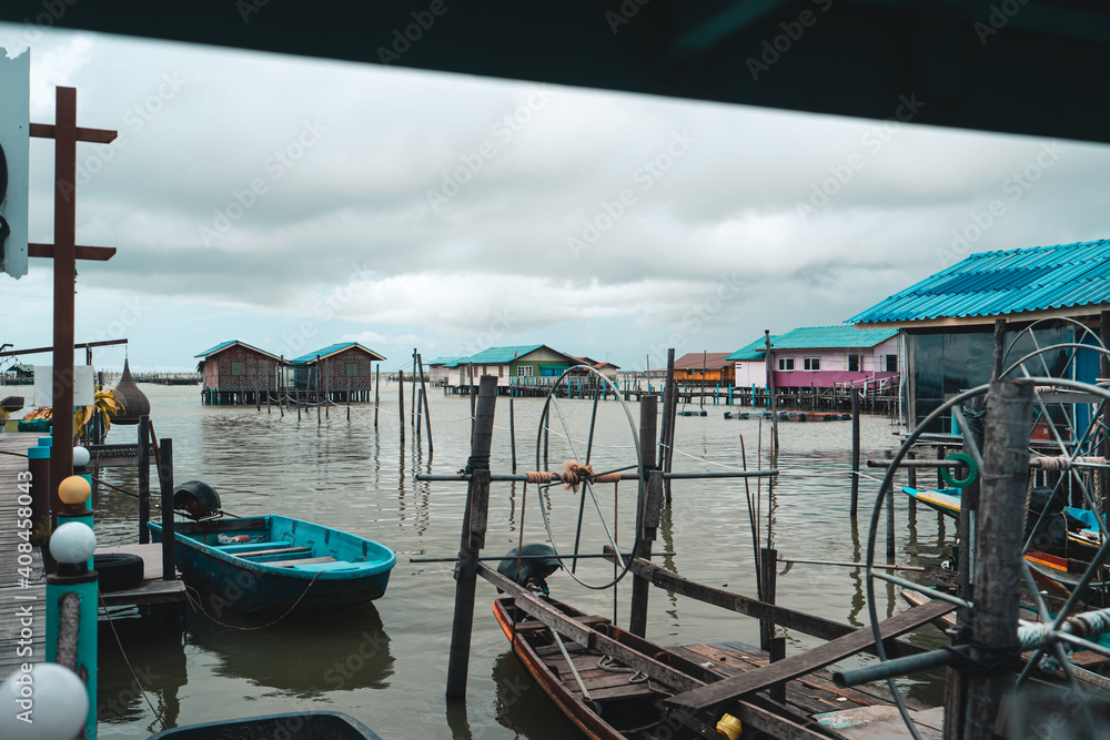 Fisherman's House on the Water And the sky is beautiful in the evening Fisherman's House on the Water And the sky is beautiful in the evening