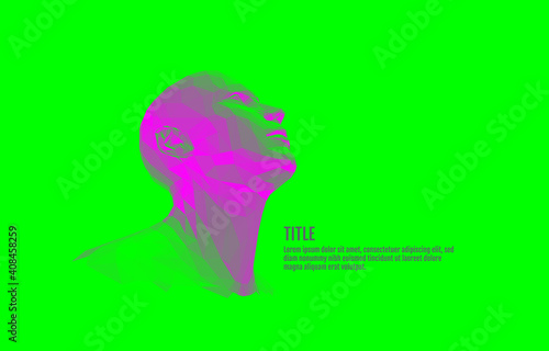 Man looking up. Abstract digital human head. Face side view. Minimalistic design for business presentations, flyers or posters. 3d vector illustration.