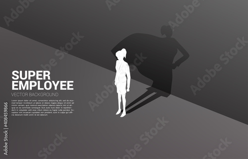 Silhouette of businesswoman and her shadow of superhero.concept of empower potential and human resource management