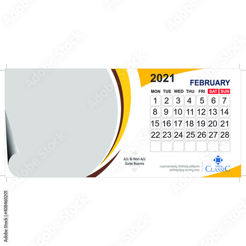 2021 February tabletop calendar for offset printing 