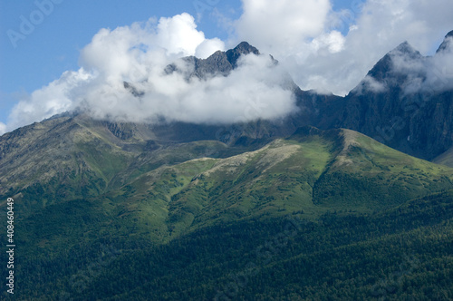 Alaska mountain with clouds
