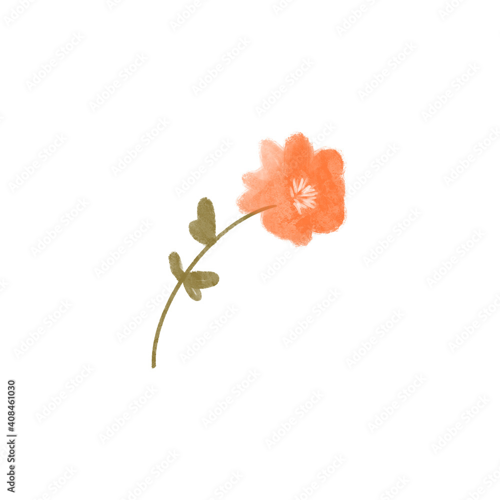 Kawaii cute textural spring orange flower isolate on white background. Textured digital art. Print for postcard, textile, invitation, sticker, adhesive tape, tattoo, social media and letter. Kawaii cute textural spring orange flower isolate on white background. Textured digital art. Print for postcard, textile, invitation, sticker, adhesive tape, tattoo, social media and letter.