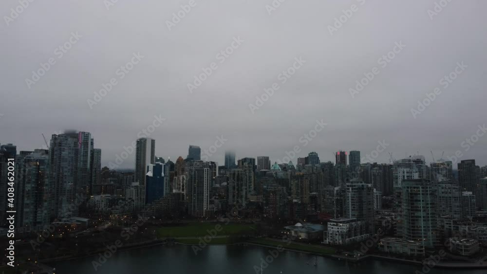 Closing shot of Vancouver downtown on an overcast evening Closing shot of Vancouver downtown on an overcast evening
