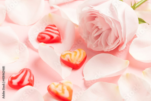 Roses and heart-shaped candy bars