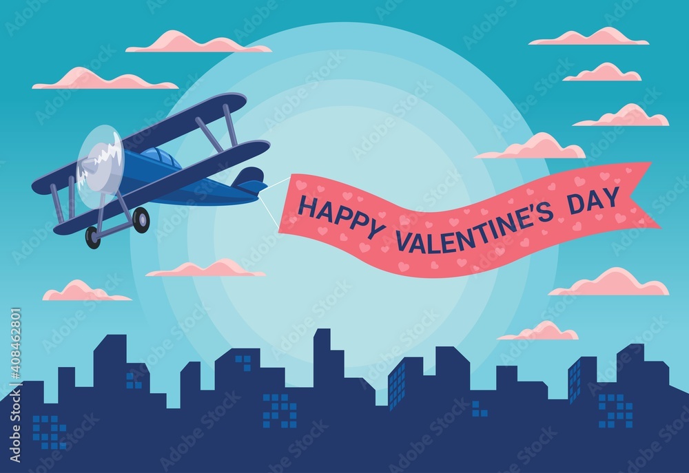 a plane floating with ribbon in the sky to celebrate Valentine's Day a plane floating with ribbon in the sky to celebrate Valentine's Day
