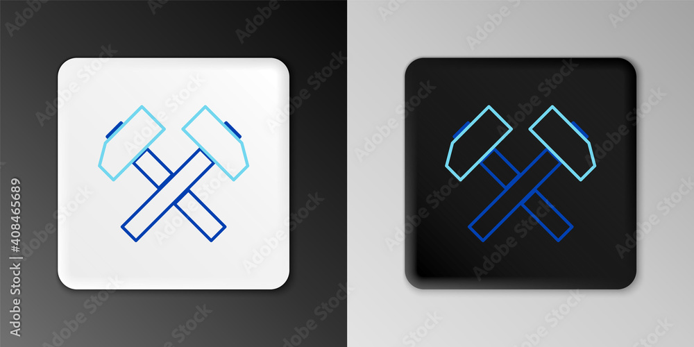 Line Two crossed hammers icon isolated on grey background. Tool for repair. Colorful outline concept. Vector. Line Two crossed hammers icon isolated on grey background. Tool for repair. Colorful outline concept. Vector.