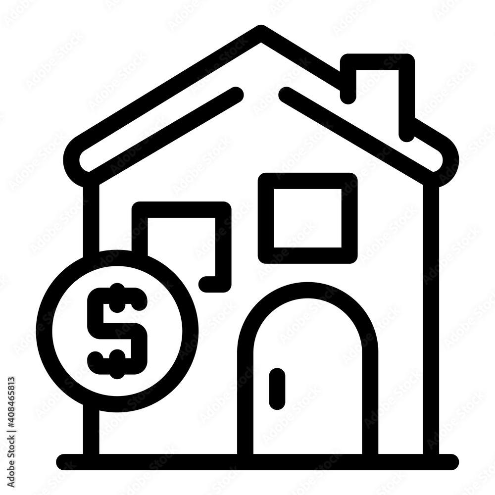 Dollar house icon. Outline dollar house vector icon for web design isolated on white background Dollar house icon. Outline dollar house vector icon for web design isolated on white background