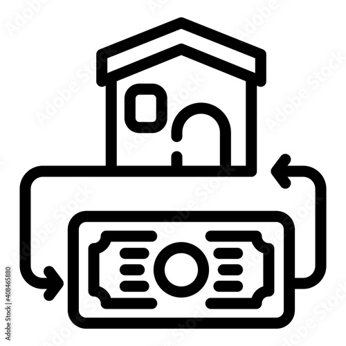 Money house rent icon. Outline money house rent vector icon for web design isolated on white background